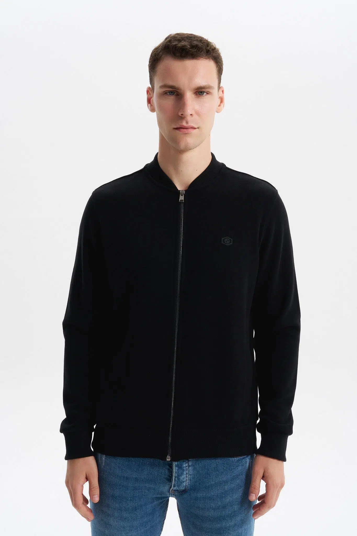 Ar-ma Erkek Tam Fermuar Sweatshirt Baskisiz Basic Fleto Cepli Dik Yaka Slim Fit Karbon Firçali Selanik K30324698302 - Siyah-S1