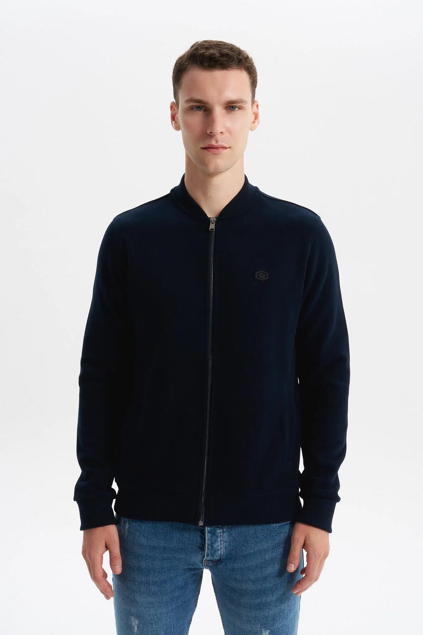 Ar-ma Erkek Tam Fermuar Sweatshirt Baskisiz Basic Fleto Cepli Dik Yaka Slim Fit Karbon Firçali Selanik K30324698302 - Lacivert-L1