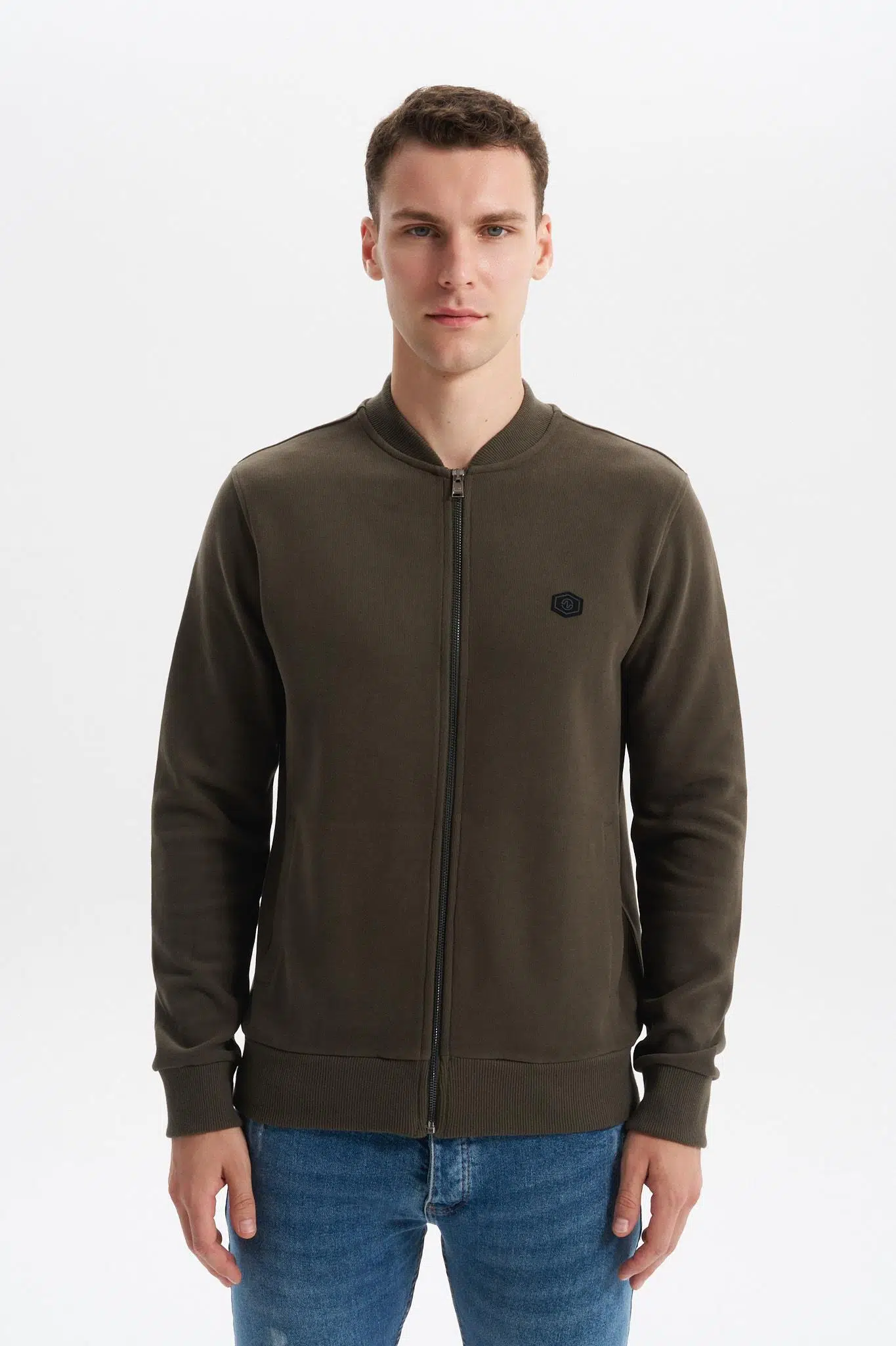 Ar-ma Erkek Tam Fermuar Sweatshirt Baskisiz Basic Fleto Cepli Dik Yaka Slim Fit Karbon Firçali Selanik K30324698302 - Haki-H1