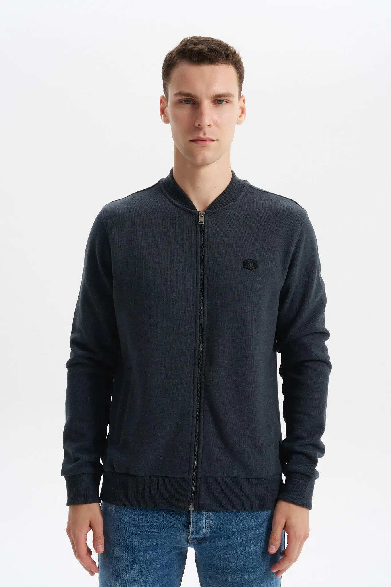 Ar-ma Erkek Tam Fermuar Sweatshirt Baskisiz Basic Fleto Cepli Dik Yaka Slim Fit Karbon Firçali Selanik K30324698302 - Gri-G3