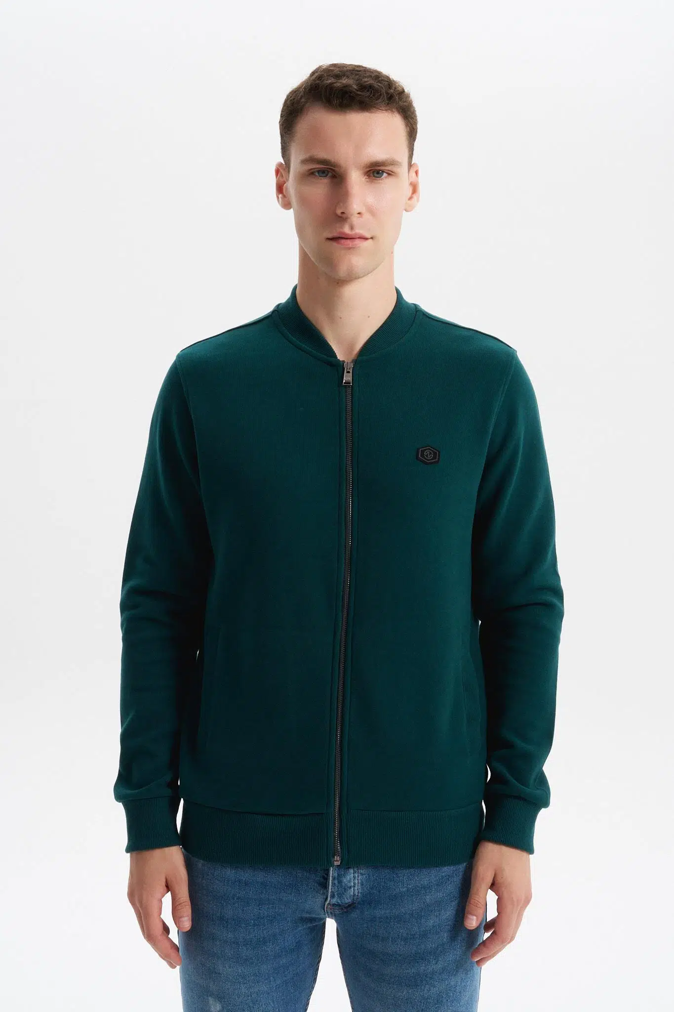 Ar-ma Erkek Tam Fermuar Sweatshirt Baskisiz Basic Fleto Cepli Dik Yaka Slim Fit Karbon Firçali Selanik K30324698302 - Yeşil-Y14