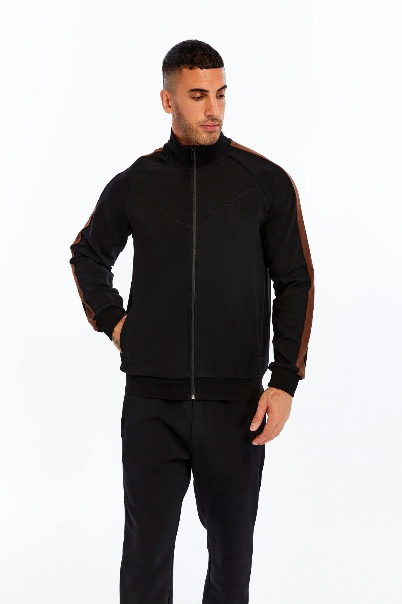Ar-ma Erkek Tam Fermuar Sweatshirt Baskisiz Basic Fleto Cepli Dik Yaka Slim Fit Scuba İnterlok K30324989602 - Siyah-S1