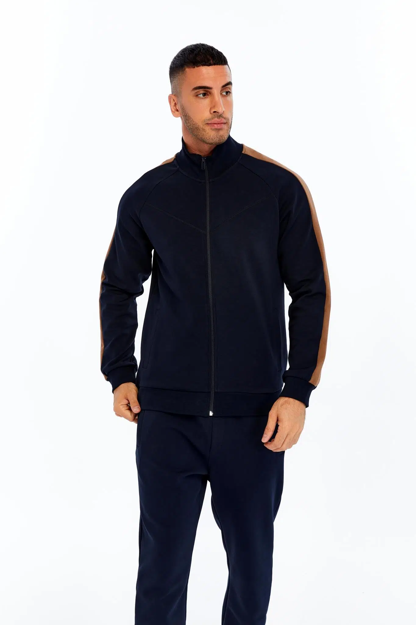 Ar-ma Erkek Tam Fermuar Sweatshirt Baskisiz Basic Fleto Cepli Dik Yaka Slim Fit Scuba İnterlok K30324989602 - Lacivert-L1
