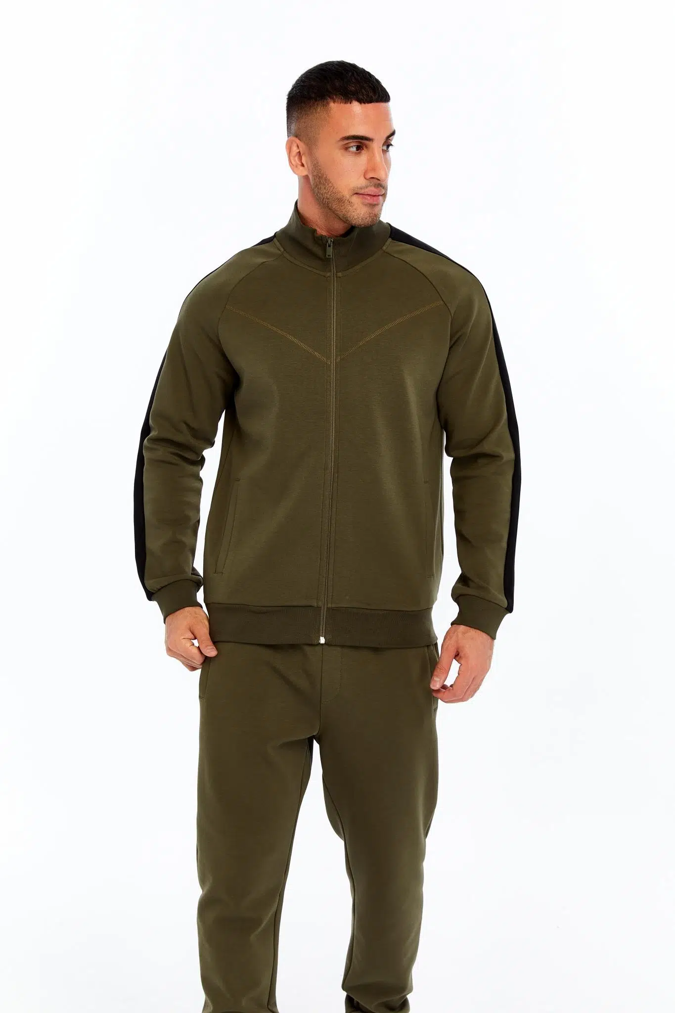 Ar-ma Erkek Tam Fermuar Sweatshirt Baskisiz Basic Fleto Cepli Dik Yaka Slim Fit Scuba İnterlok K30324989602 - Haki-H1