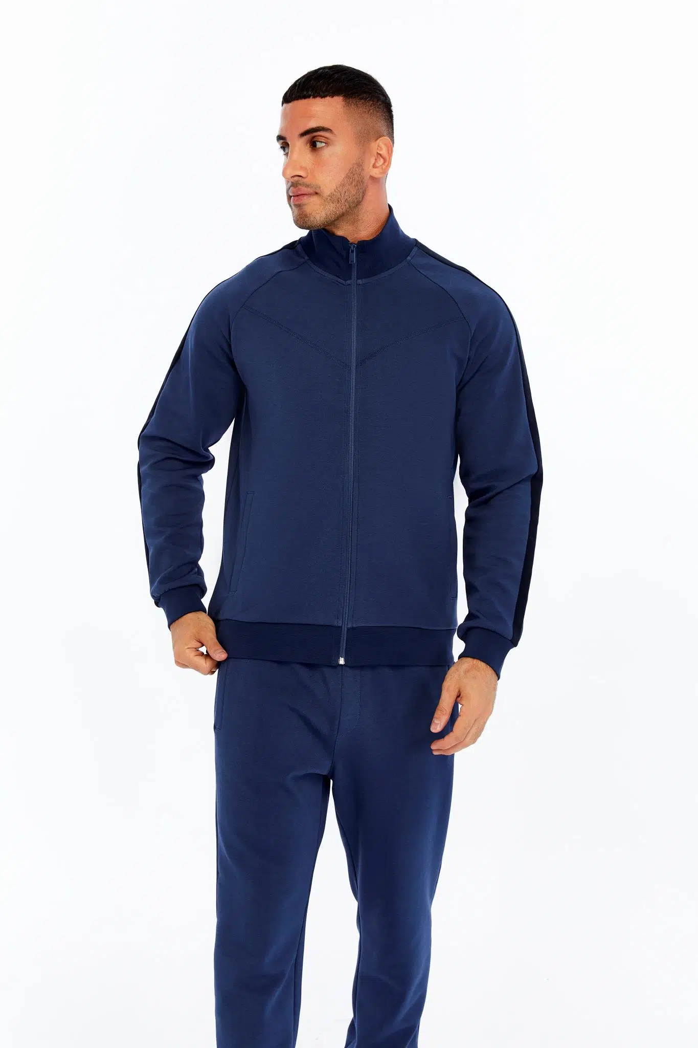 Ar-ma Erkek Tam Fermuar Sweatshirt Baskisiz Basic Fleto Cepli Dik Yaka Slim Fit Scuba İnterlok K30324989602 - İndigo-İ1
