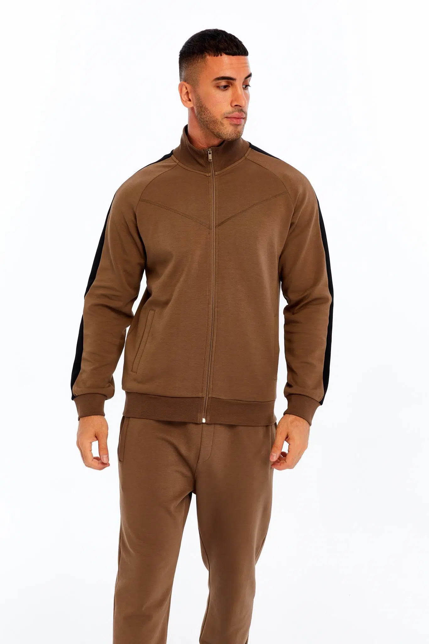 Ar-ma Erkek Tam Fermuar Sweatshirt Baskisiz Basic Fleto Cepli Dik Yaka Slim Fit Scuba İnterlok K30324989602 - Kahverengi-K3