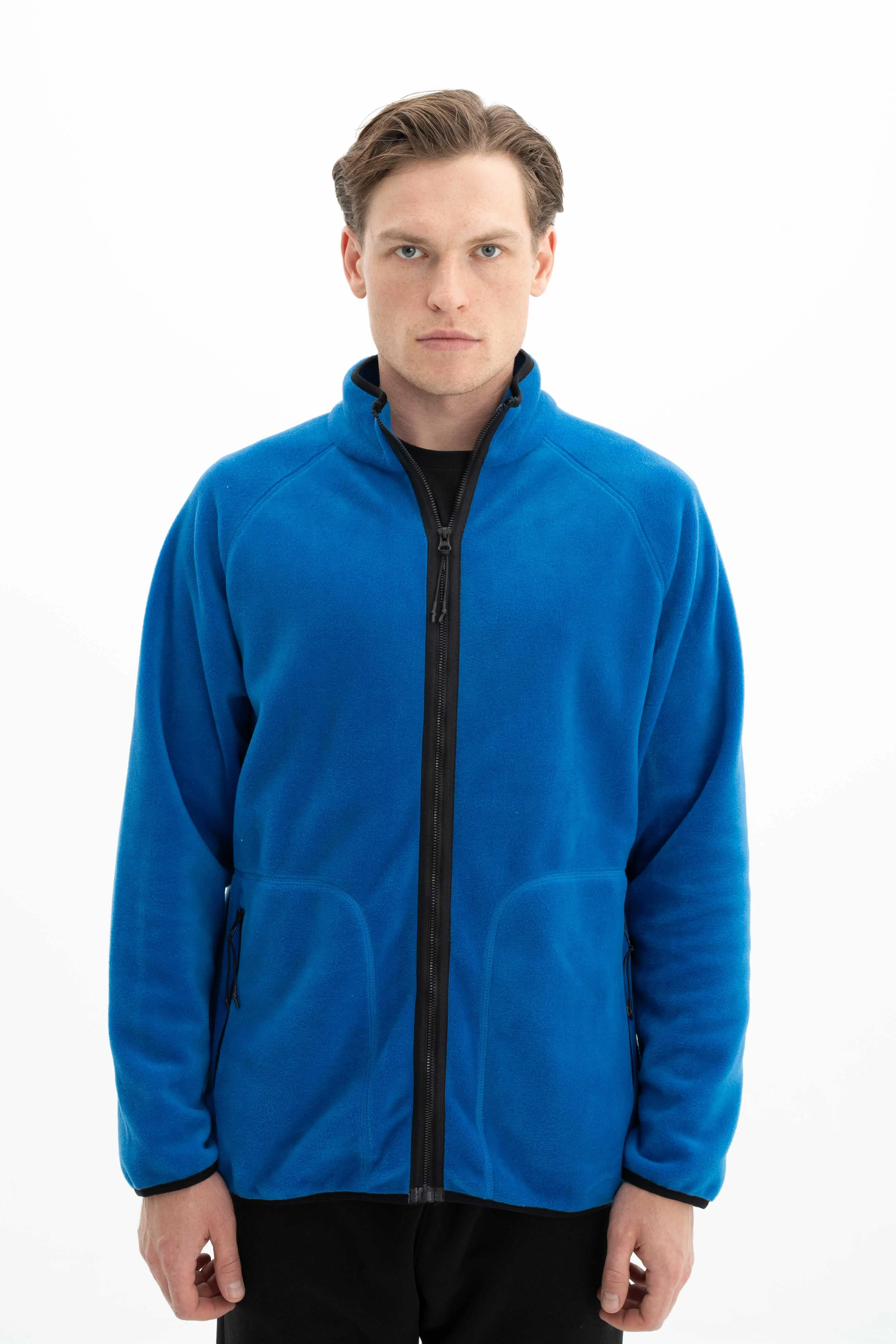 Ar-ma Erkek Tam Fermuar Sweatshirt Baskisiz Basic Fleto Fermuar Cepli Dik Yaka Regular Fit Softech Polar K26324674601 - Saks Mavisi-SM1