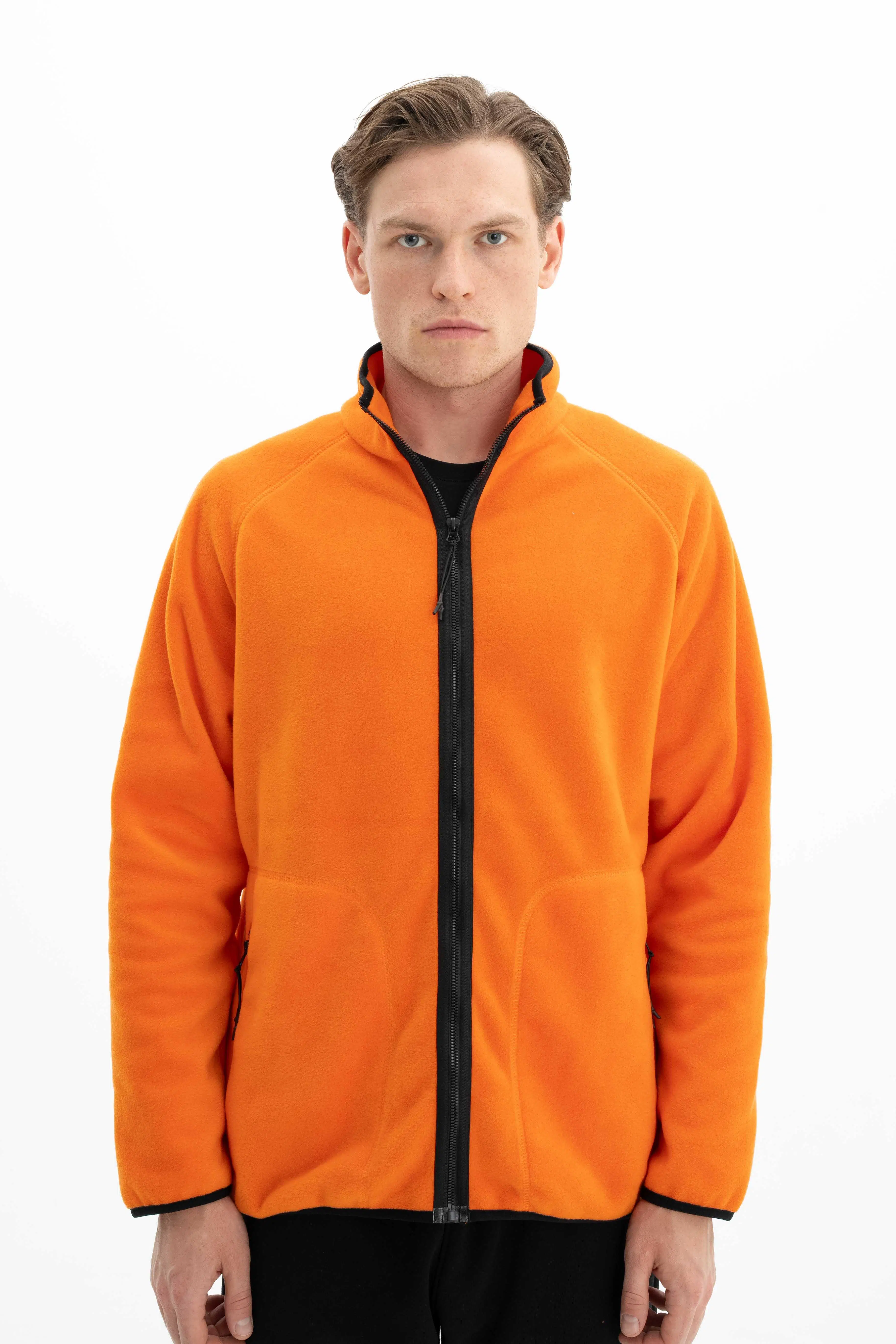 Ar-ma Erkek Tam Fermuar Sweatshirt Baskisiz Basic Fleto Fermuar Cepli Dik Yaka Regular Fit Softech Polar K26324674601 - Turuncu-T1