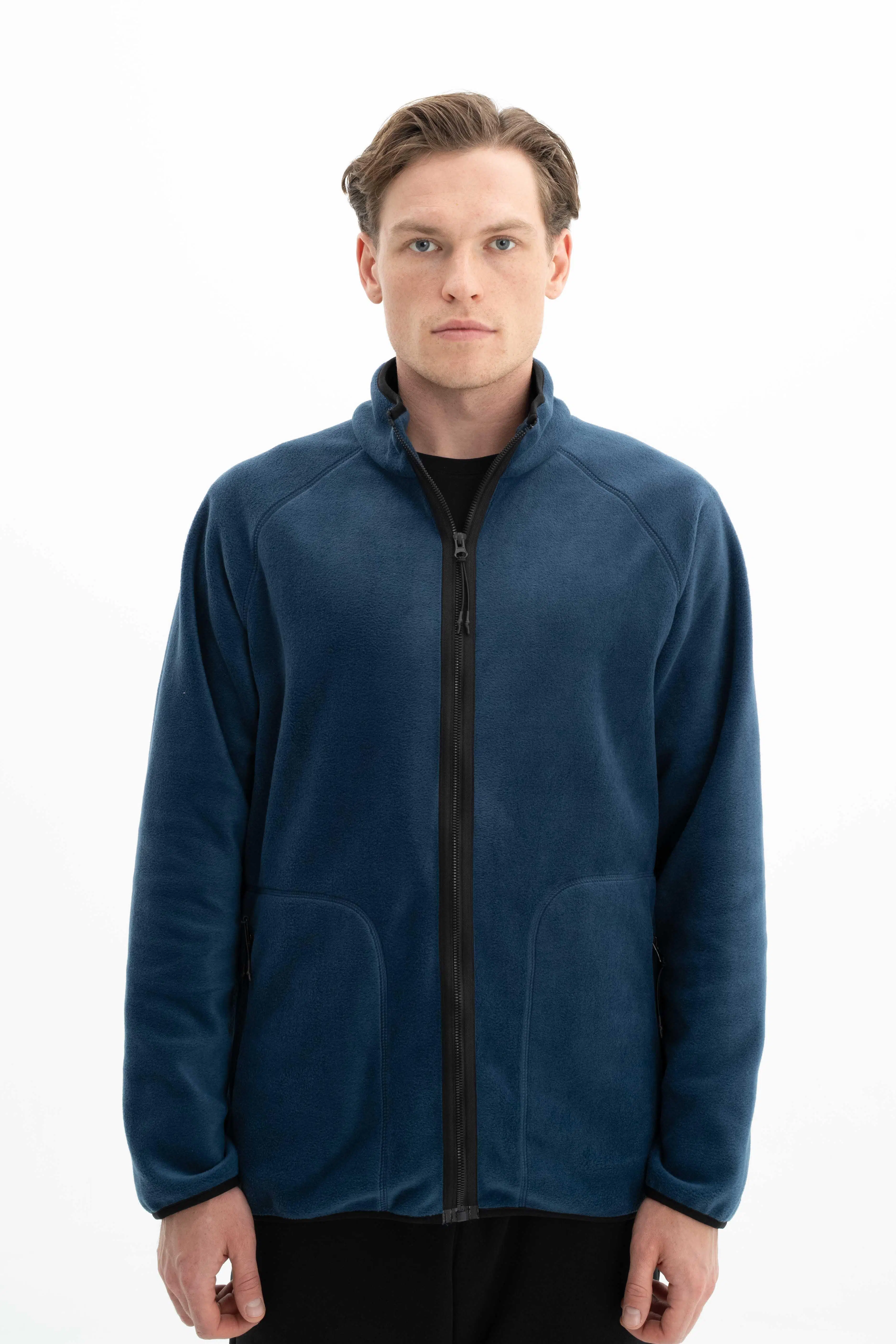 Ar-ma Erkek Tam Fermuar Sweatshirt Baskisiz Basic Fleto Fermuar Cepli Dik Yaka Regular Fit Softech Polar K26324674601 - İndigo-İ1