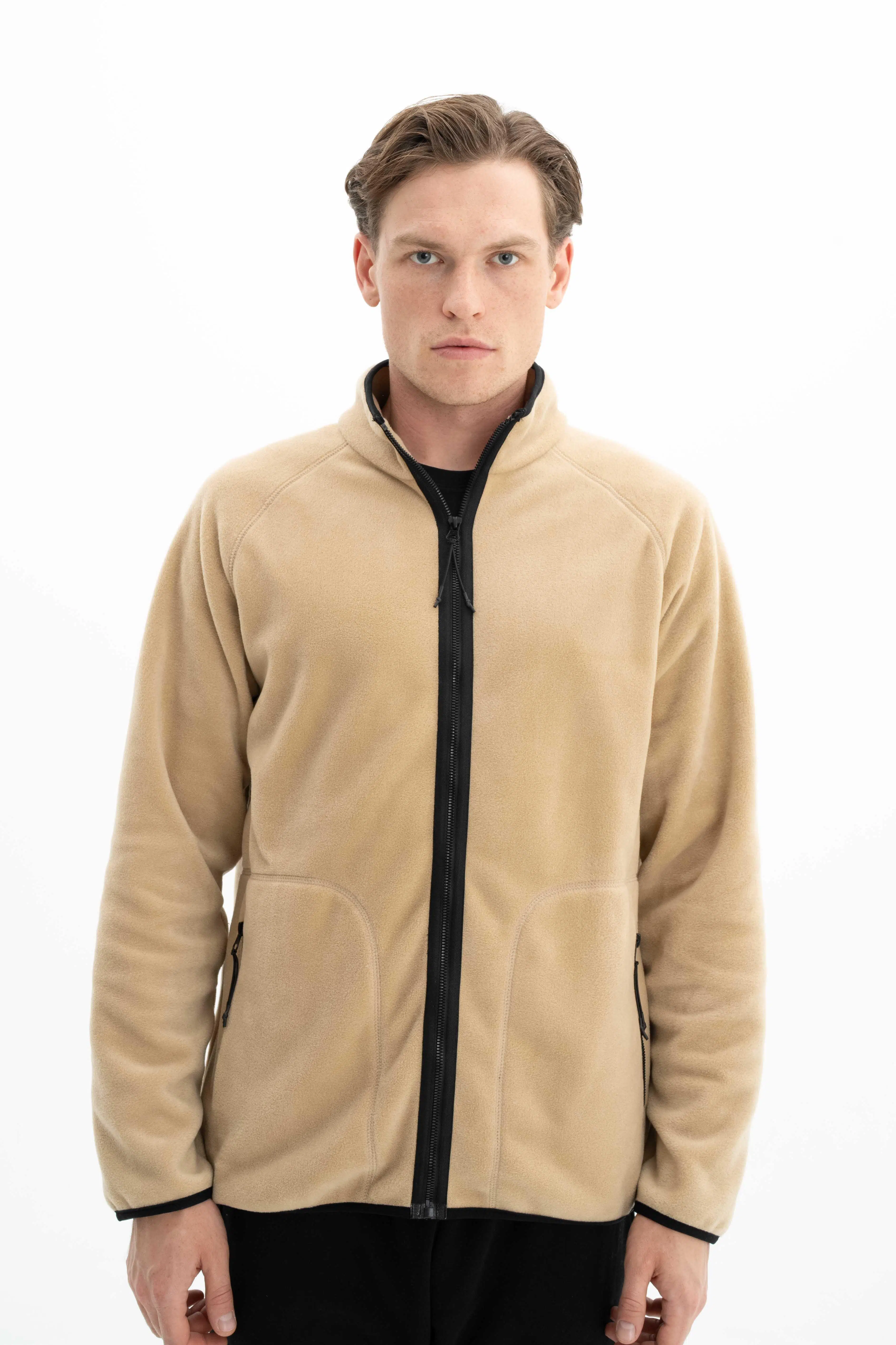 Ar-ma Erkek Tam Fermuar Sweatshirt Baskisiz Basic Fleto Fermuar Cepli Dik Yaka Regular Fit Softech Polar K26324674601 - Bej-B1