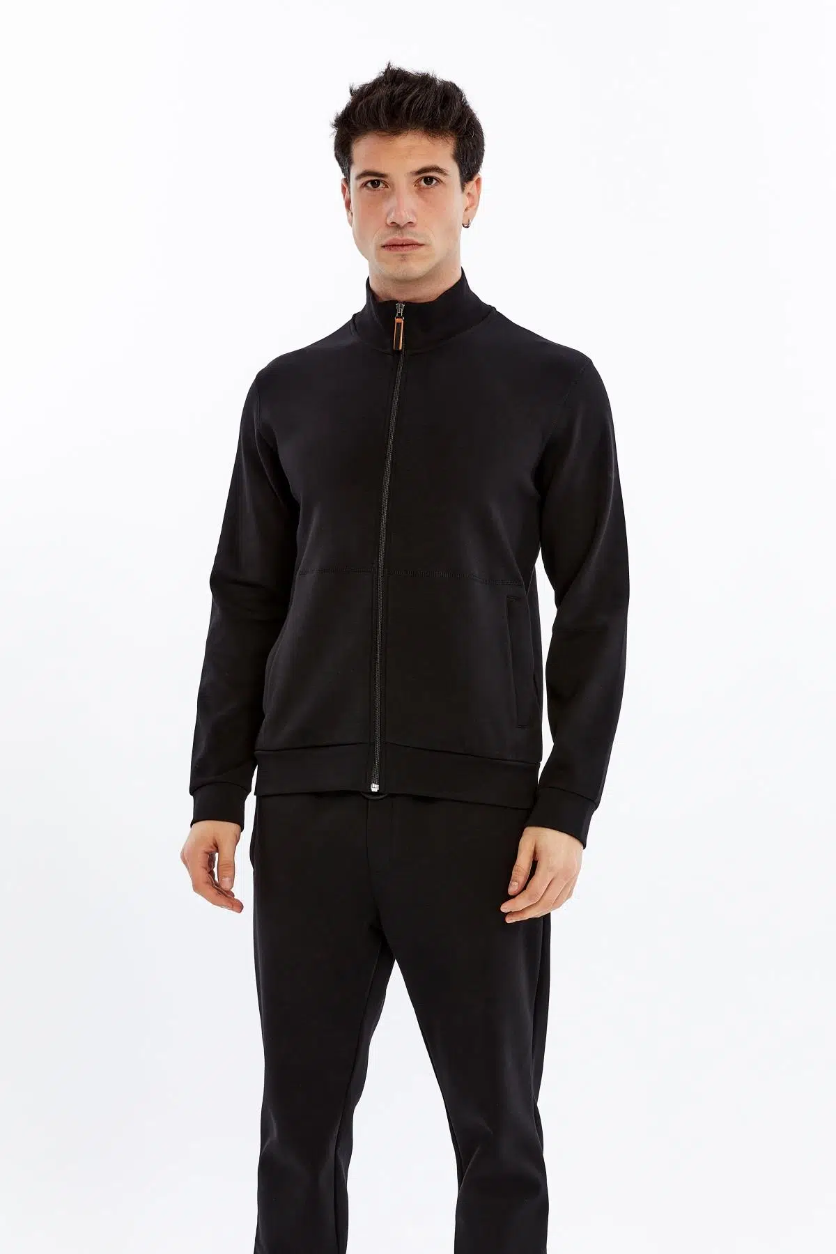 Ar-ma Erkek Tam Fermuar Sweatshirt Baskisiz Basic Fleto Fermuar Cepli Dik Yaka Slim Fit Scuba İnterlok K30324989802 - Siyah-S1