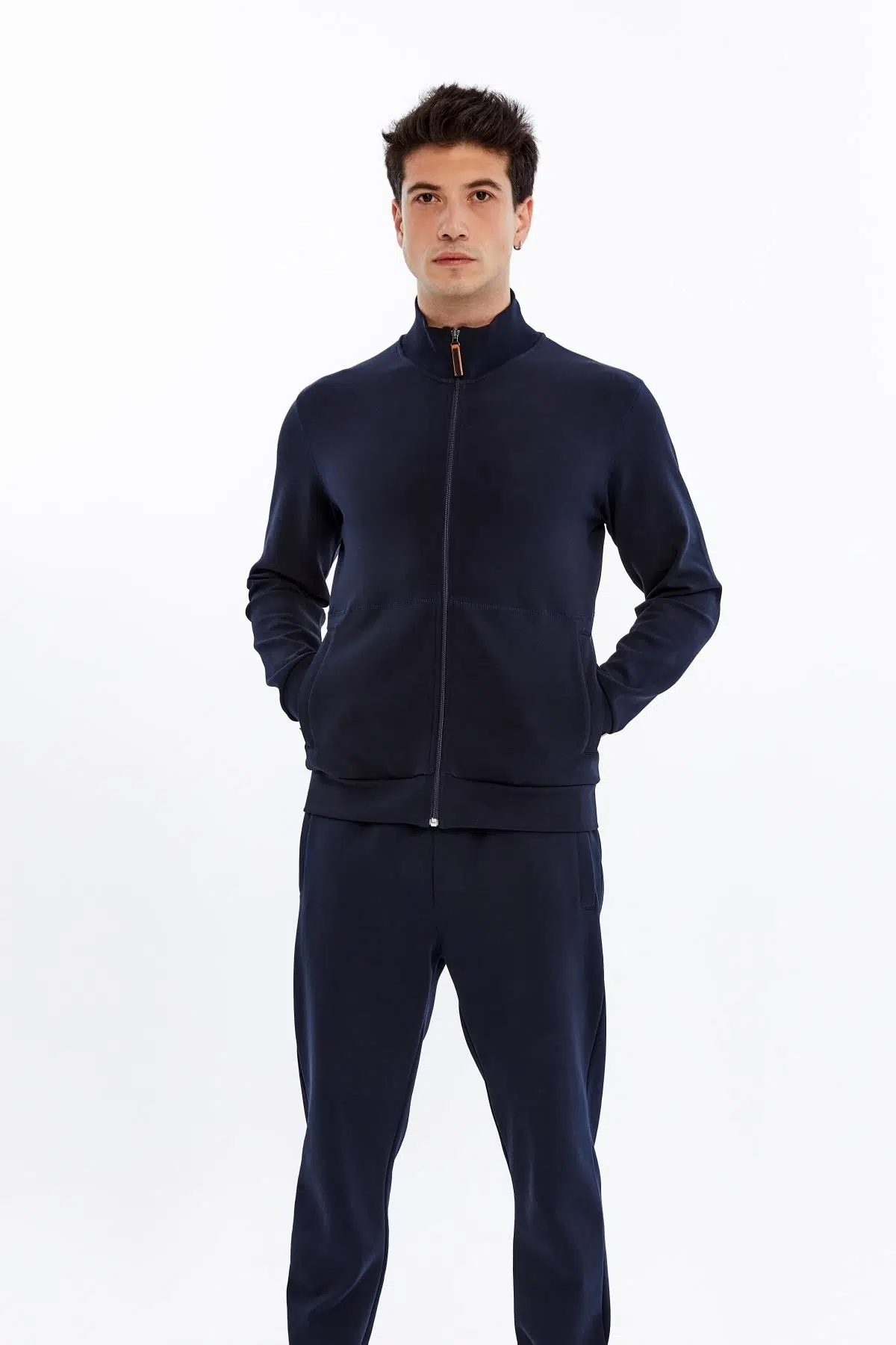 Ar-ma Erkek Tam Fermuar Sweatshirt Baskisiz Basic Fleto Fermuar Cepli Dik Yaka Slim Fit Scuba İnterlok K30324989802 - Lacivert-L1
