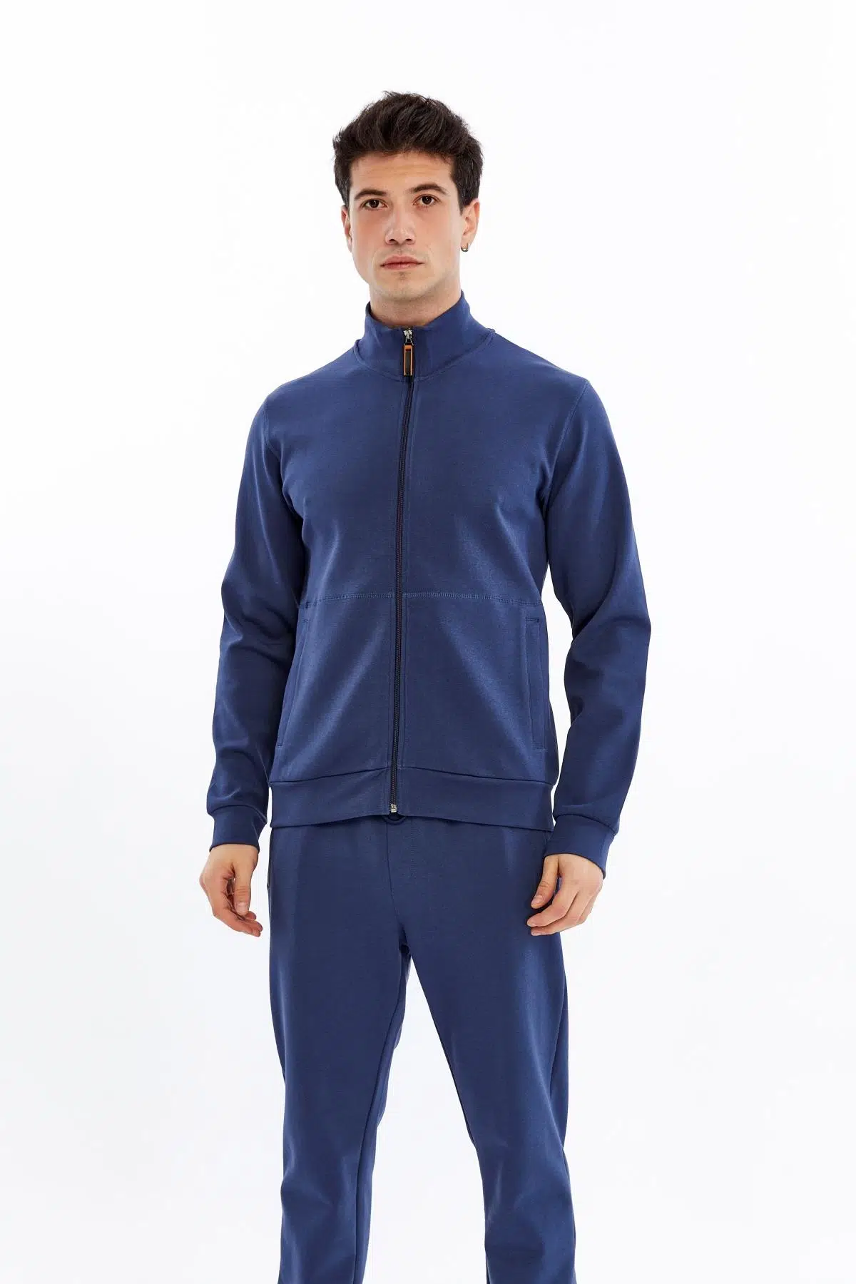 Ar-ma Erkek Tam Fermuar Sweatshirt Baskisiz Basic Fleto Fermuar Cepli Dik Yaka Slim Fit Scuba İnterlok K30324989802 - İndigo-İ1