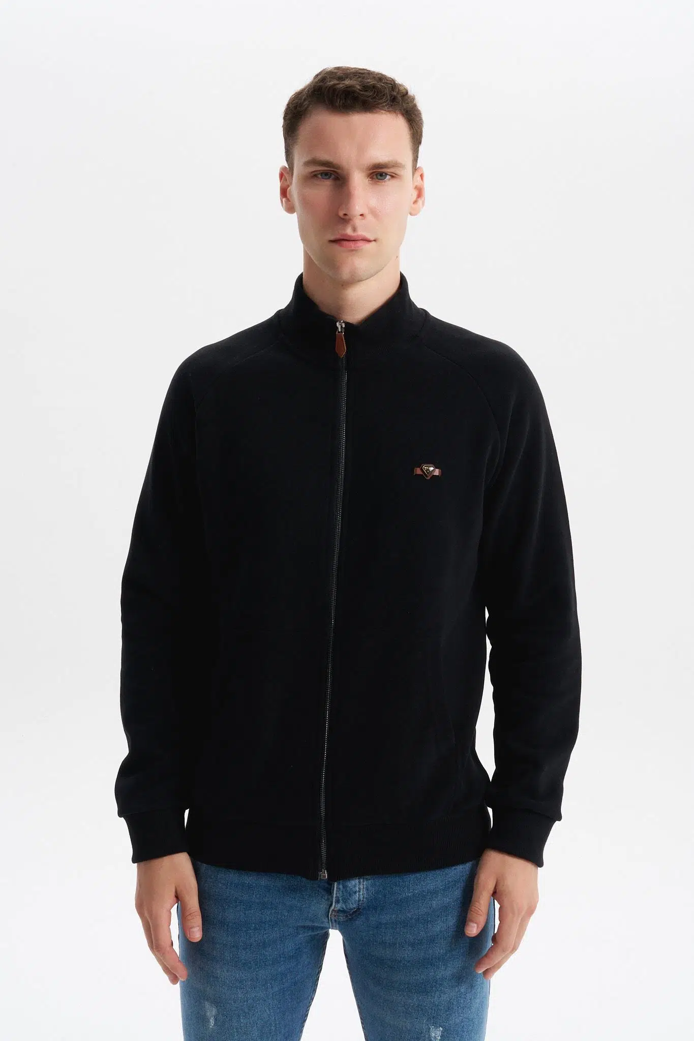 Ar-ma Erkek Tam Fermuar Sweatshirt Baskisiz Basic Kanguru Cepli Dik Yaka Regular Fit Karbon Firçali Selanik K30324698202 - Siyah-S1