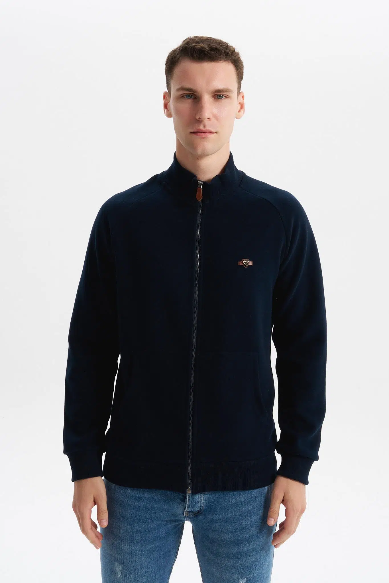 Ar-ma Erkek Tam Fermuar Sweatshirt Baskisiz Basic Kanguru Cepli Dik Yaka Regular Fit Karbon Firçali Selanik K30324698202 - Lacivert-L1