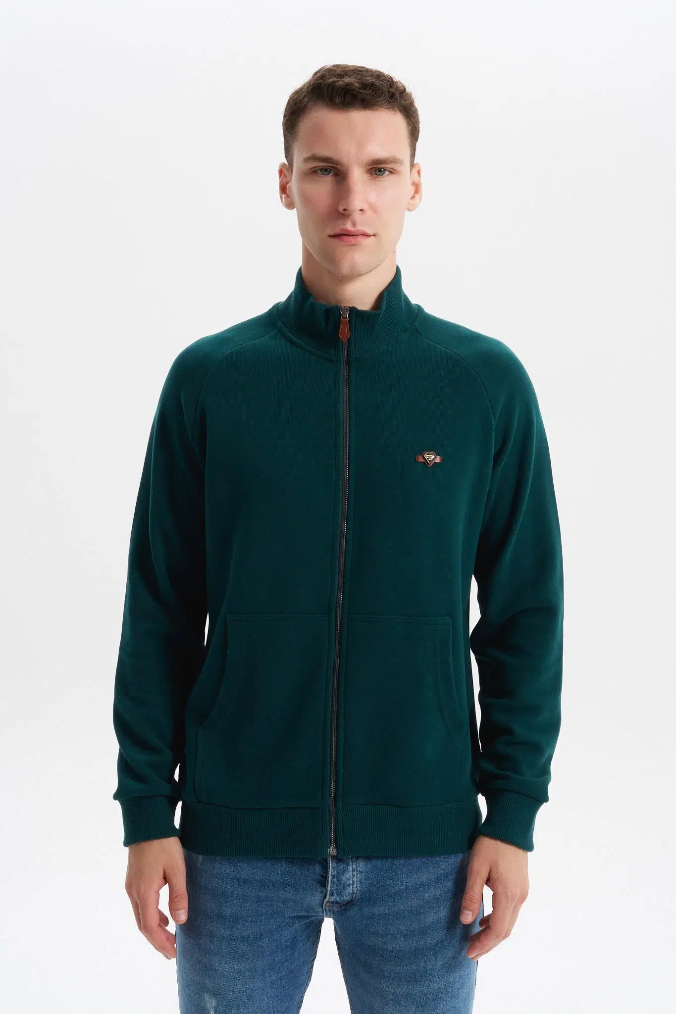 Ar-ma Erkek Tam Fermuar Sweatshirt Baskisiz Basic Kanguru Cepli Dik Yaka Regular Fit Karbon Firçali Selanik K30324698202 - Yeşil-Y14
