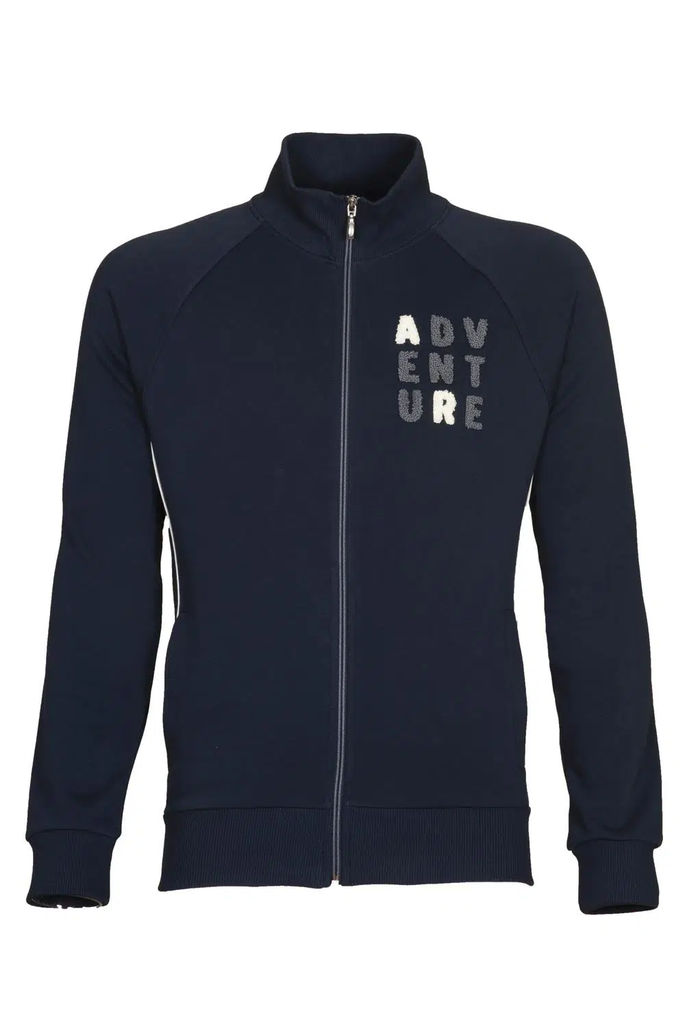 Ar-ma Erkek Tam Fermuar Sweatshirt Yazi Baskili Fleto Cepli Dik Yaka Regular Fit Diagonal Üç İplik K21324921801 - Lacivert-L1