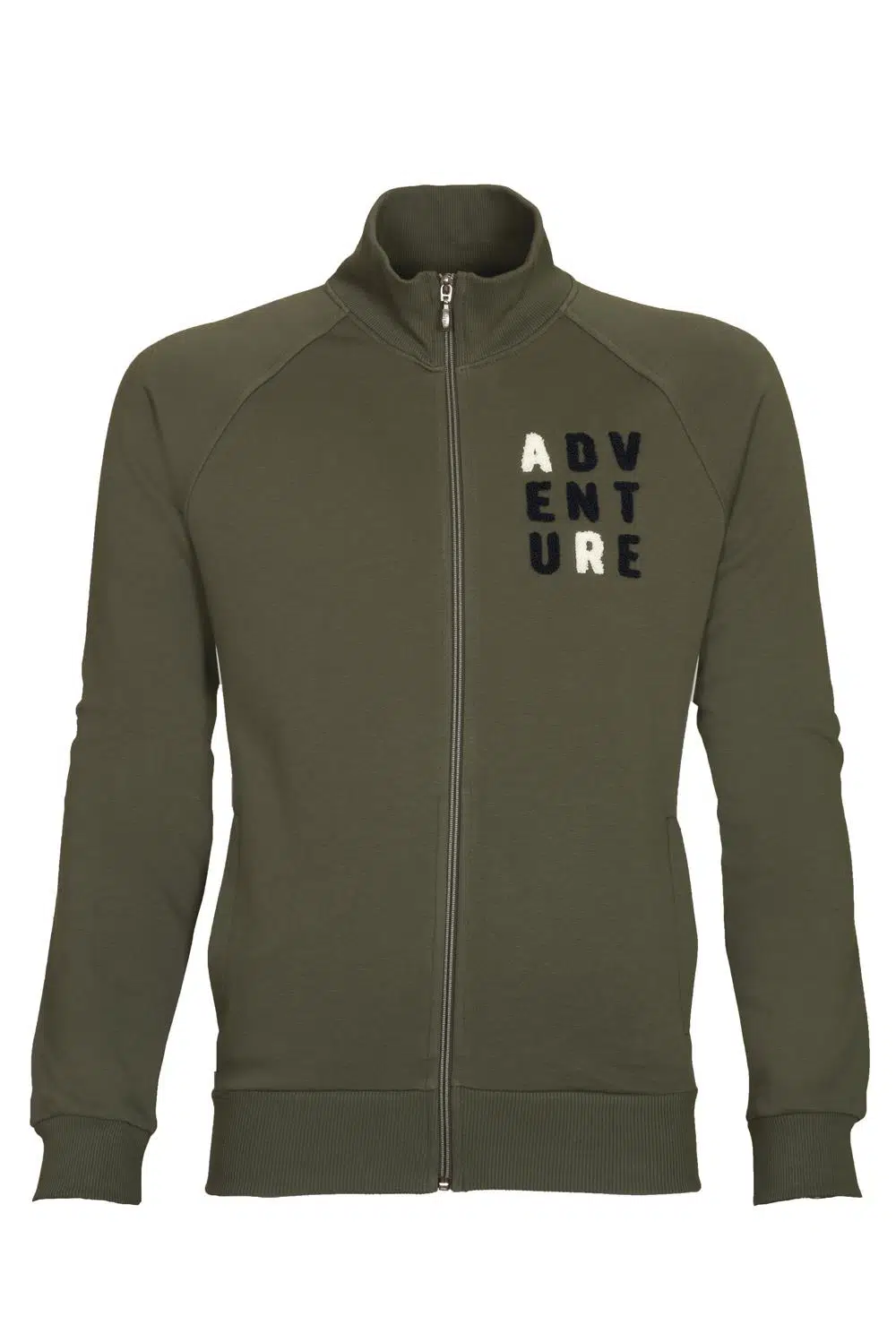 Ar-ma Erkek Tam Fermuar Sweatshirt Yazi Baskili Fleto Cepli Dik Yaka Regular Fit Diagonal Üç İplik K21324921801 - Haki-H1
