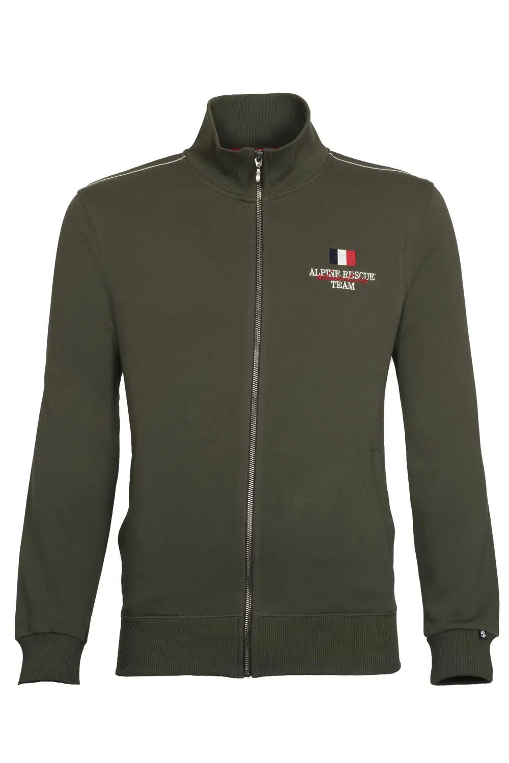 Ar-ma Erkek Tam Fermuar Sweatshirt Yazi Baskili Fleto Cepli Dik Yaka Regular Fit Diagonal Üç İplik K21324922701 - Haki-H1