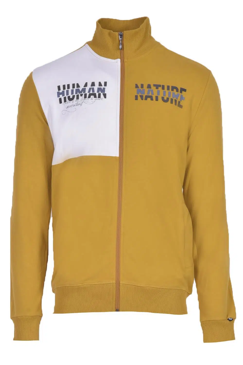 Ar-ma Erkek Tam Fermuar Sweatshirt Yazi Baskili Fleto Cepli Dik Yaka Regular Fit Karbon Firçali Licrali 2 İplik K22324993301 - Hardal Sarısı-H1