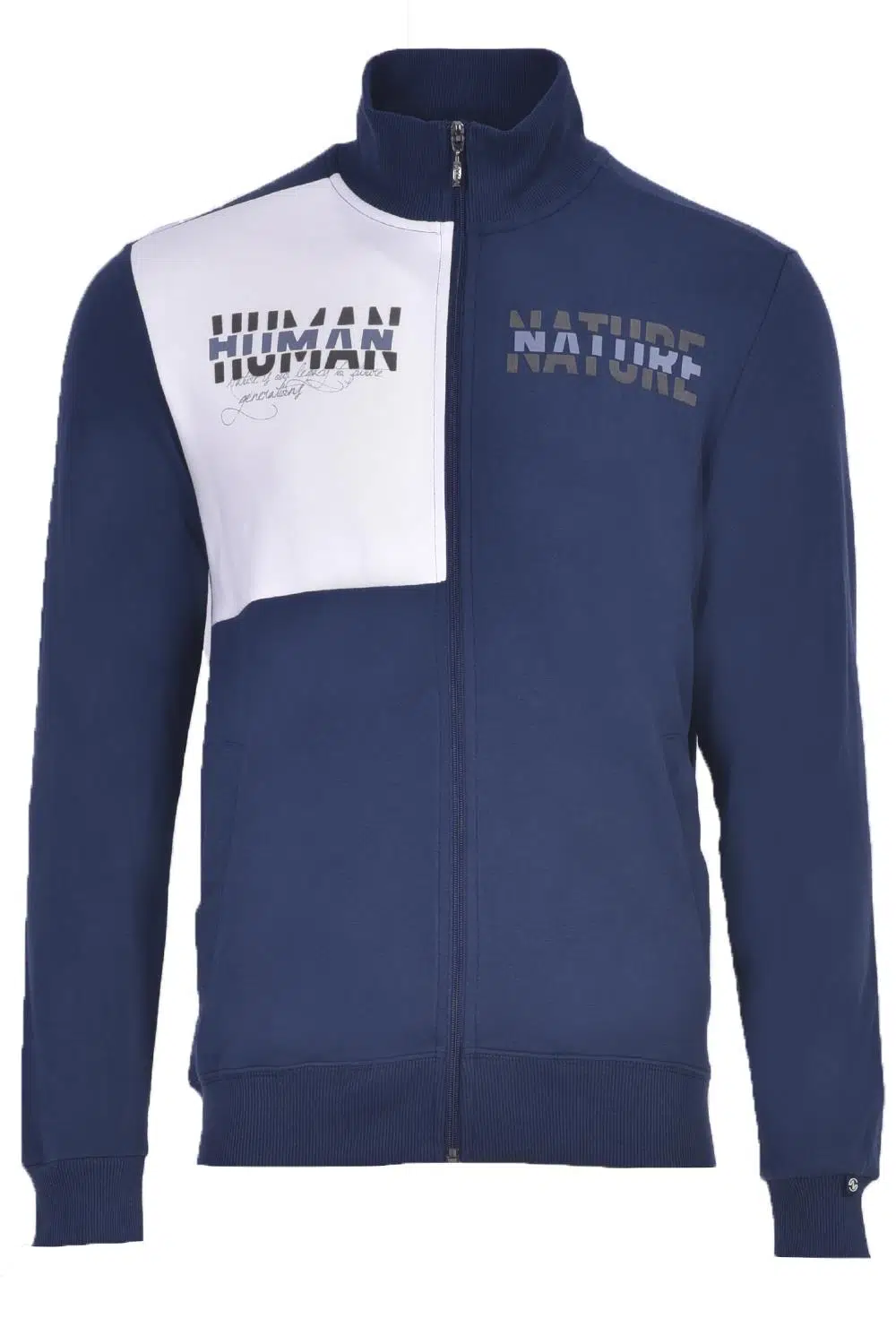 Ar-ma Erkek Tam Fermuar Sweatshirt Yazi Baskili Fleto Cepli Dik Yaka Regular Fit Karbon Firçali Licrali 2 İplik K22324993301 - İndigo-İ1
