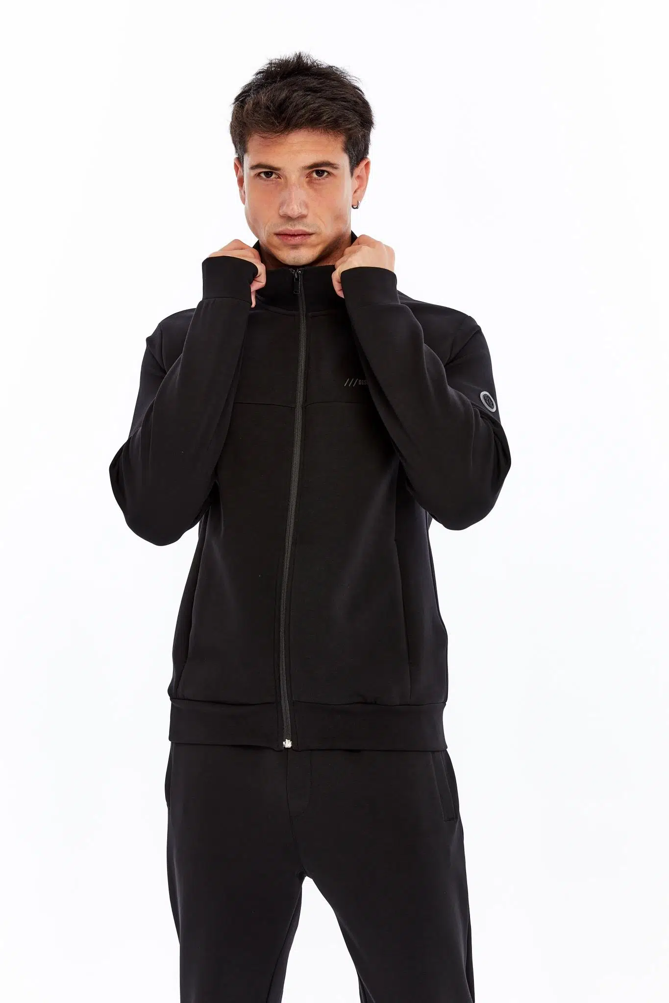 Ar-ma Erkek Tam Fermuar Sweatshirt Yazi Baskili Fleto Cepli Dik Yaka Slim Fit Scuba İnterlok K30324989902 - Siyah-S1