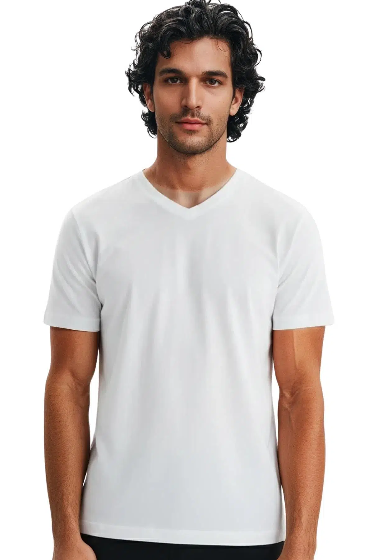 Ar-ma Erkek V Yaka Tişört Baskisiz Basic Örme Kumaş Regular Fit %100 Pamuk 30/1 Penye Süprem Y31364408102 - Beyaz-B1
