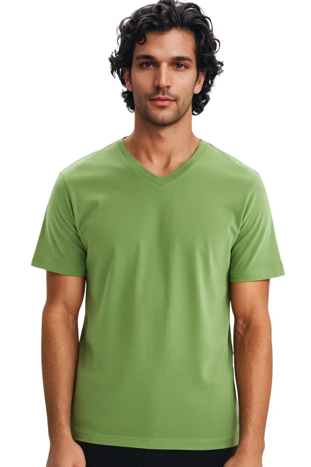 Ar-ma Erkek V Yaka Tişört Baskisiz Basic Örme Kumaş Regular Fit %100 Pamuk 30/1 Penye Süprem Y31364408102 - Yeşil-Y1