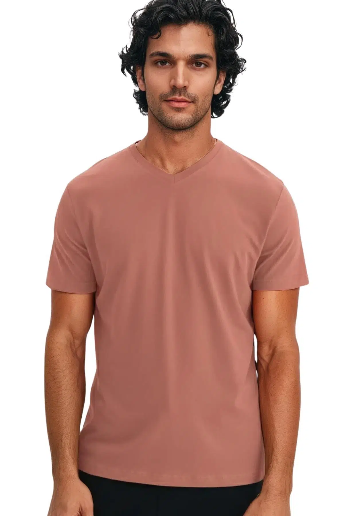 Ar-ma Erkek V Yaka Tişört Baskisiz Basic Örme Kumaş Regular Fit %100 Pamuk 30/1 Penye Süprem Y31364408102 - Pembe-P3