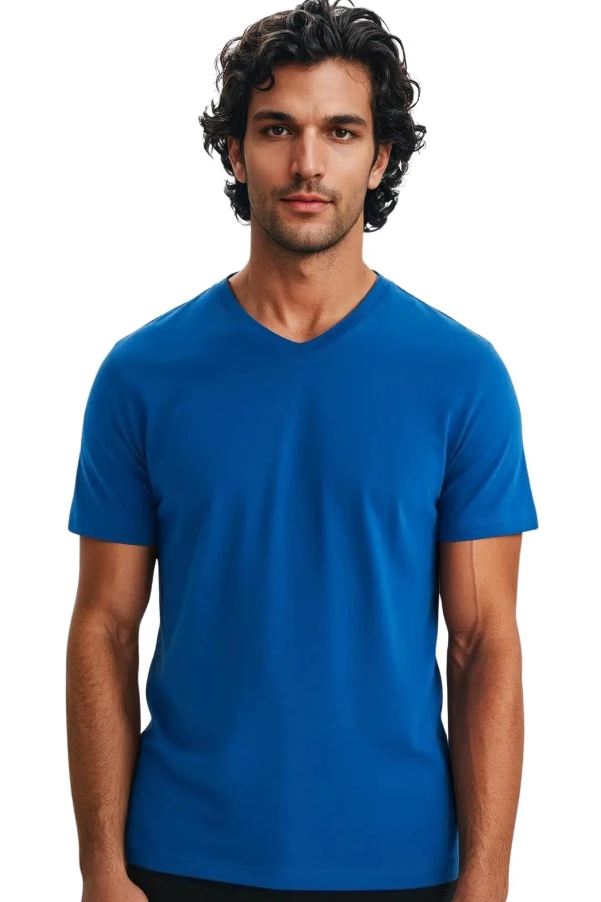 Ar-ma Erkek V Yaka Tişört Baskisiz Basic Örme Kumaş Regular Fit %100 Pamuk 30/1 Penye Süprem Y31364408102 - Mavi-M2