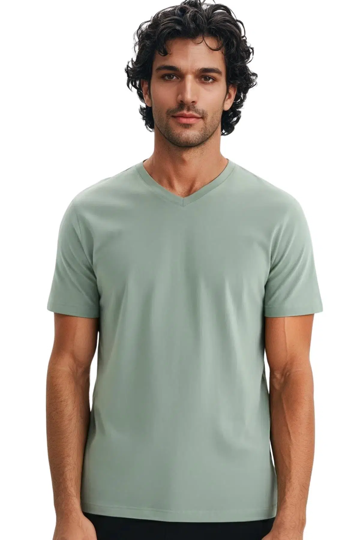 Ar-ma Erkek V Yaka Tişört Baskisiz Basic Örme Kumaş Regular Fit %100 Pamuk 30/1 Penye Süprem Y31364408102 - Yeşil-Y2