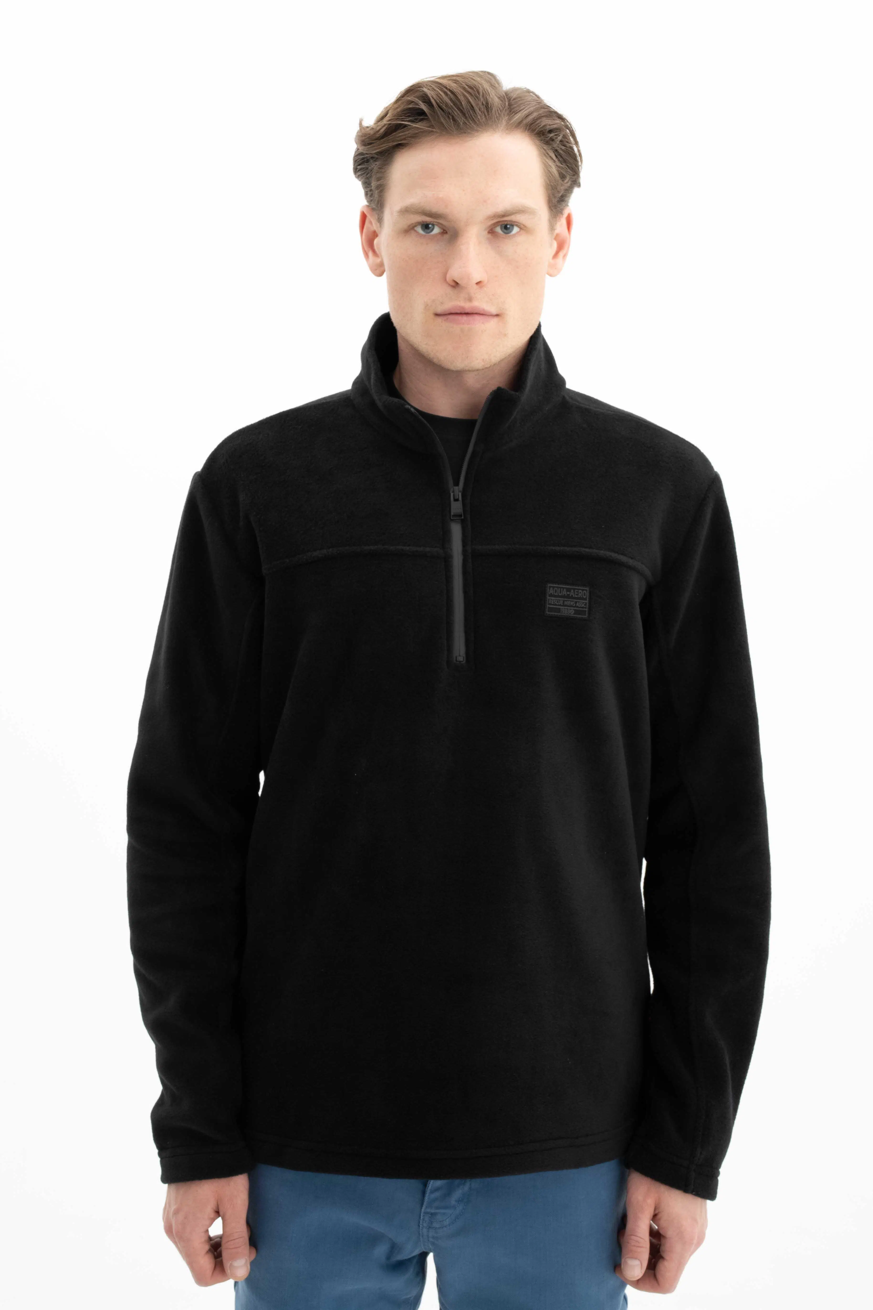 Ar-ma Erkek Yarim Fermuar Sweatshirt Basic Baskisiz Cepsiz Örme Kumaş Regular Fit %100 Polyester Softech Polar K26404674701 - Siyah-S1