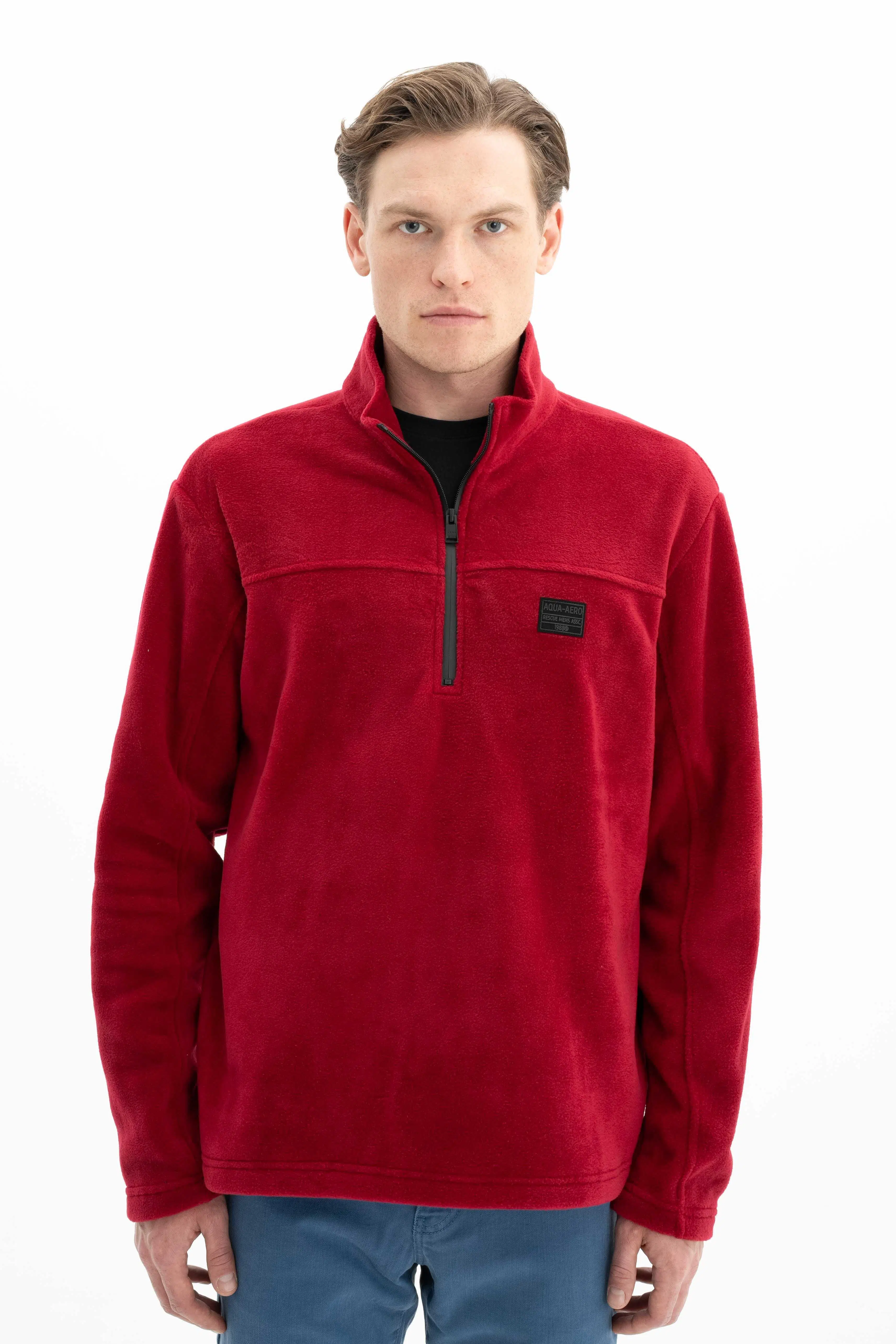 Ar-ma Erkek Yarim Fermuar Sweatshirt Basic Baskisiz Cepsiz Örme Kumaş Regular Fit %100 Polyester Softech Polar K26404674701 - Bordo-B1