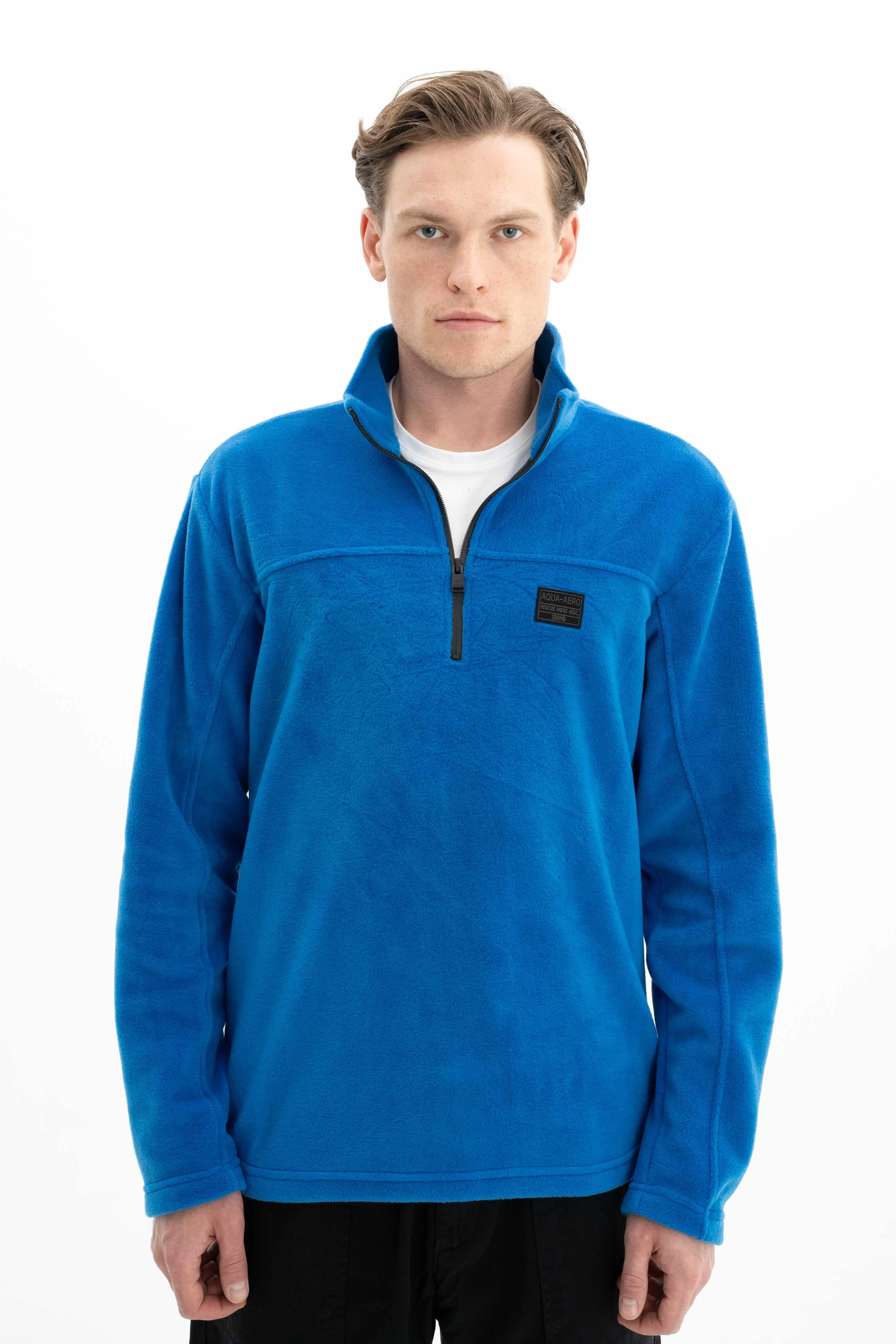 Ar-ma Erkek Yarim Fermuar Sweatshirt Basic Baskisiz Cepsiz Örme Kumaş Regular Fit %100 Polyester Softech Polar K26404674701 - Saks Mavisi-SM1