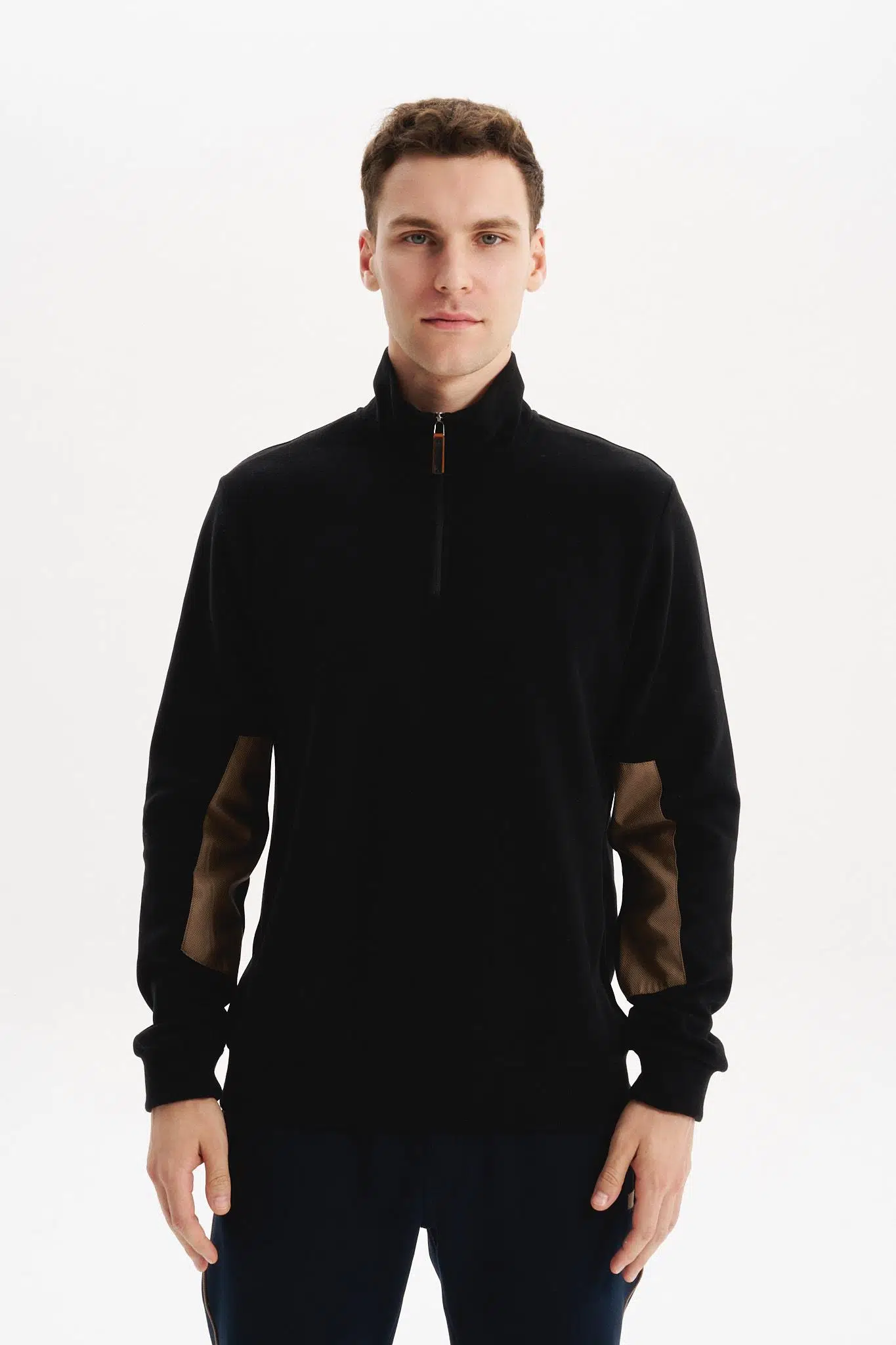 Ar-ma Erkek Yarim Fermuar Sweatshirt Basic Baskisiz Cepsiz Örme Kumaş Regular Fit %65 Pamuk %35 Polyester 30/2 Karbon Firçali Selanik K30404698002 - Siyah-S1