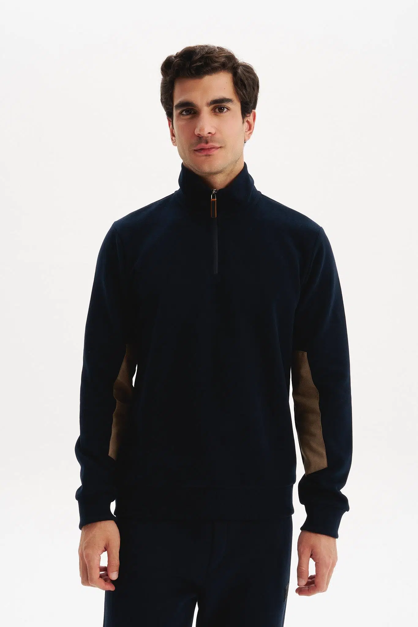 Ar-ma Erkek Yarim Fermuar Sweatshirt Basic Baskisiz Cepsiz Örme Kumaş Regular Fit %65 Pamuk %35 Polyester 30/2 Karbon Firçali Selanik K30404698002 - Lacivert-L1
