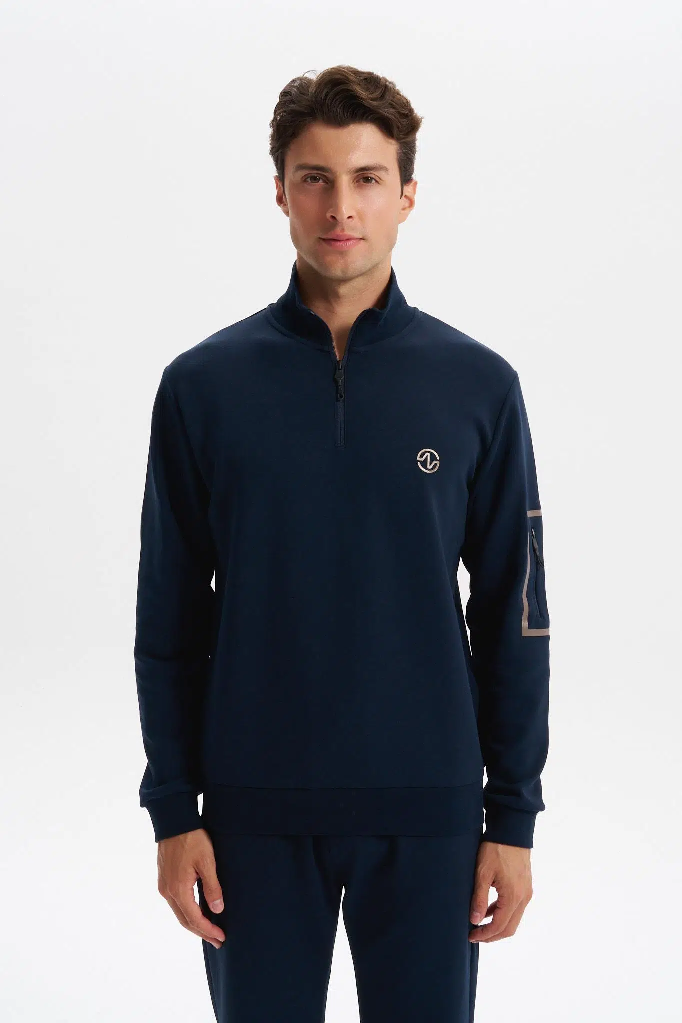 Ar-ma Erkek Yarim Fermuar Sweatshirt Baskisiz Basic Sol Kol Fermuar Cepli Örme Kumaş Slim Fit %80 Pamuk %14 Polyester %6 Elastan Scuba İnterlok K30404685702 - Lacivert-L1