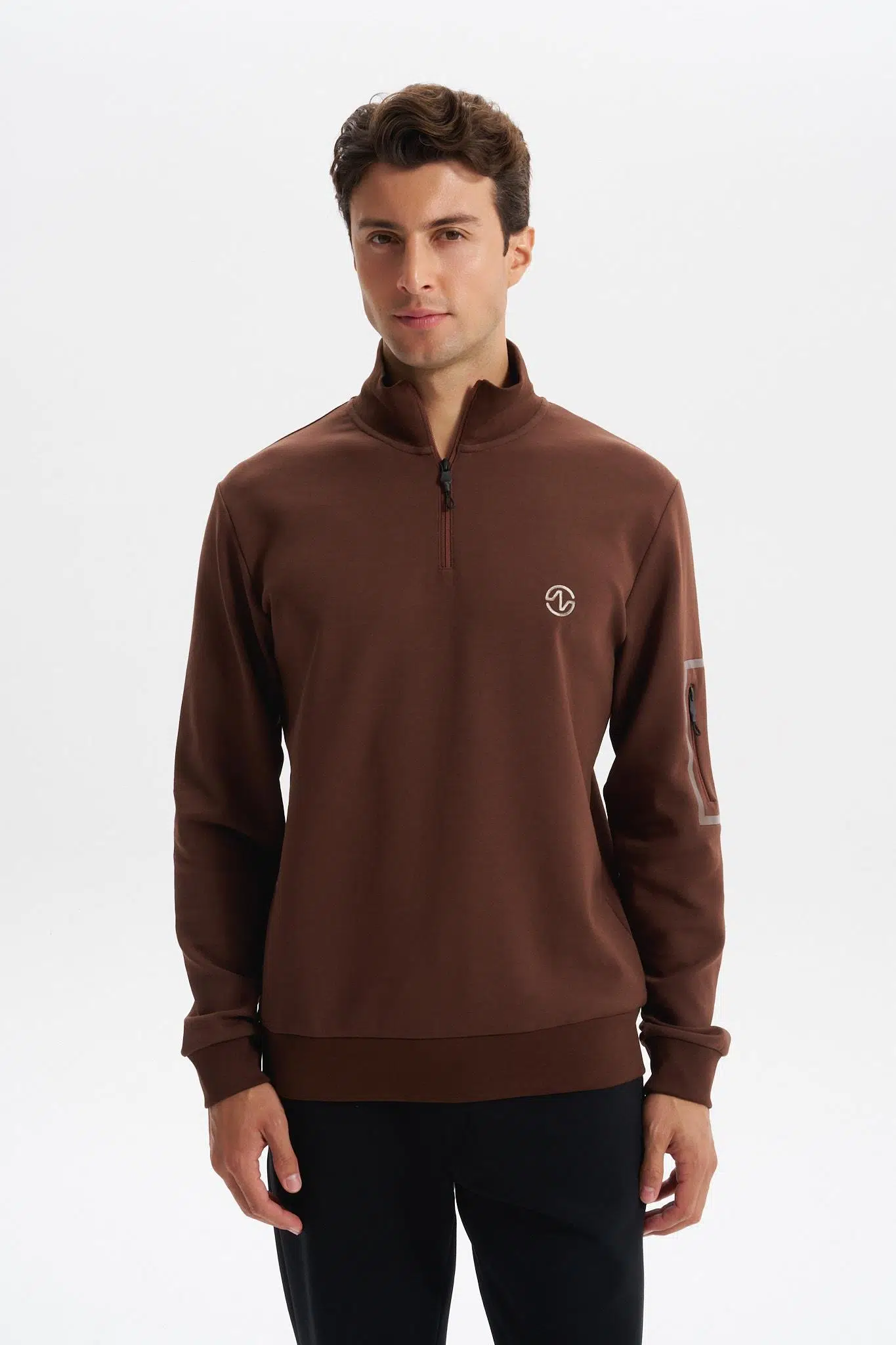Ar-ma Erkek Yarim Fermuar Sweatshirt Baskisiz Basic Sol Kol Fermuar Cepli Örme Kumaş Slim Fit %80 Pamuk %14 Polyester %6 Elastan Scuba İnterlok K30404685702 - Kahverengi-K1