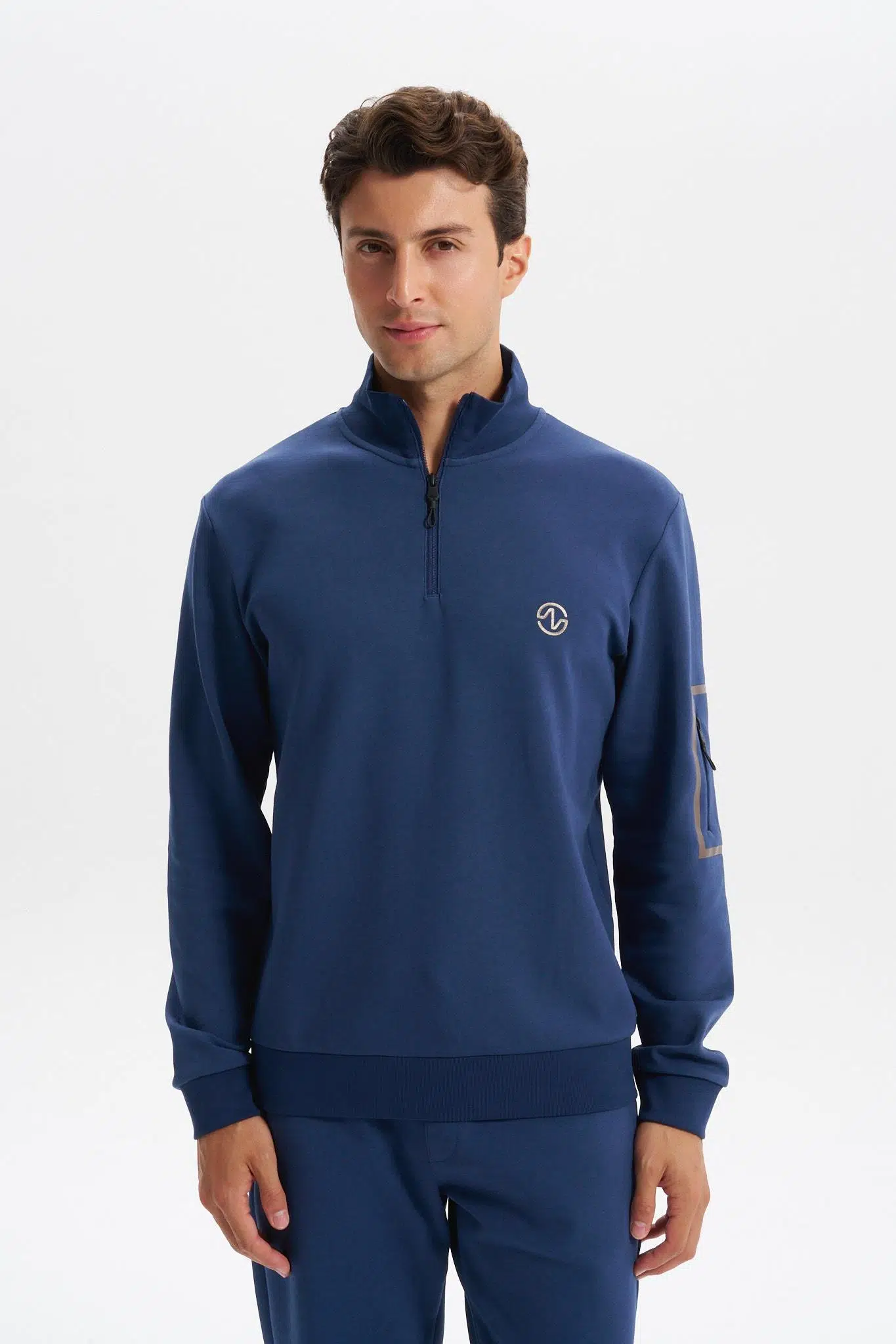 Ar-ma Erkek Yarim Fermuar Sweatshirt Baskisiz Basic Sol Kol Fermuar Cepli Örme Kumaş Slim Fit %80 Pamuk %14 Polyester %6 Elastan Scuba İnterlok K30404685702 - İndigo-İ1