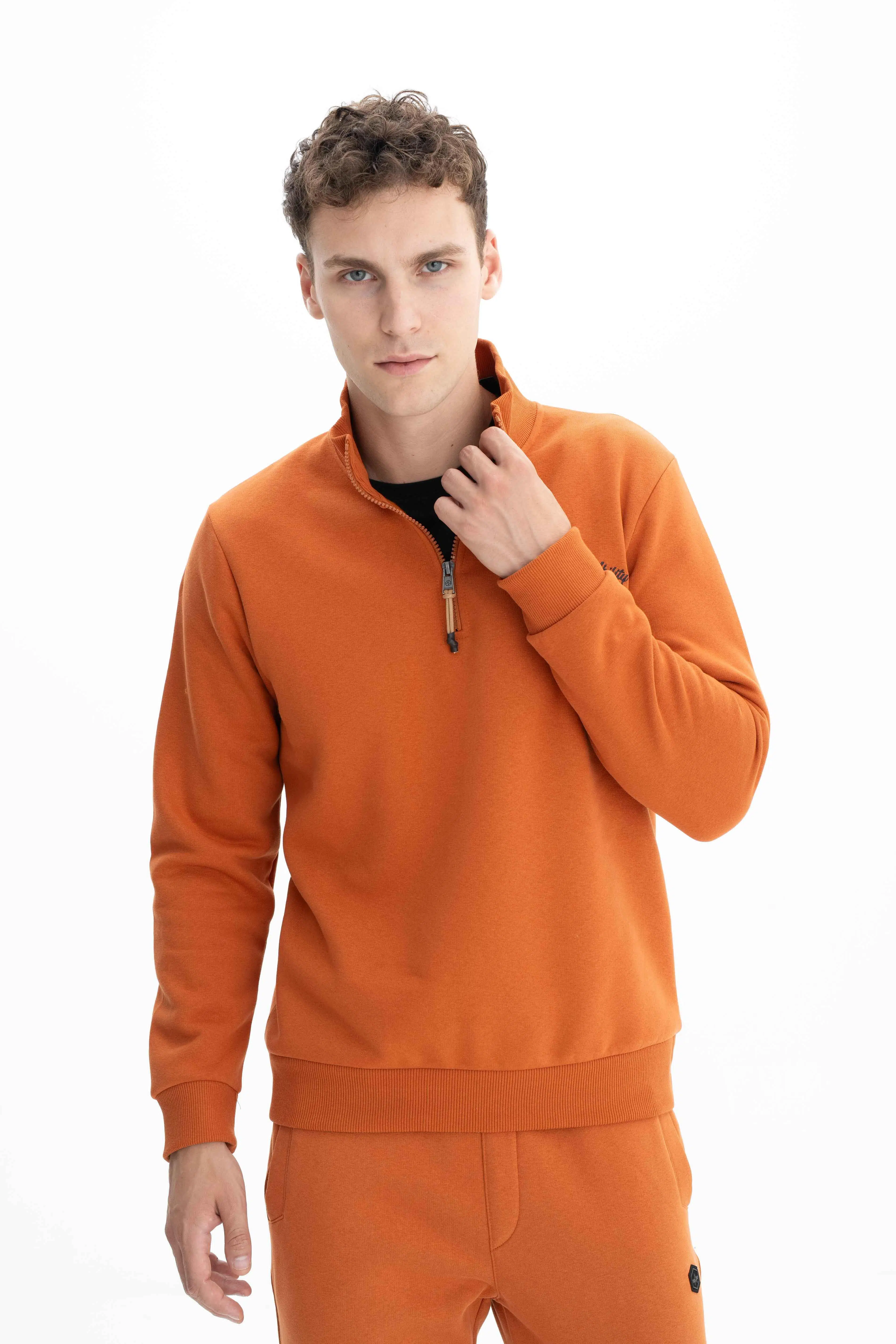 Ar-ma Erkek Yarim Fermuar Sweatshirt Yazi Baskili Cepsiz Örme Kumaş Büyük Beden %70 Pamuk %30 Polyester 30/1 Şardonlu Üç İplik K26544801201 - Pembe-P4