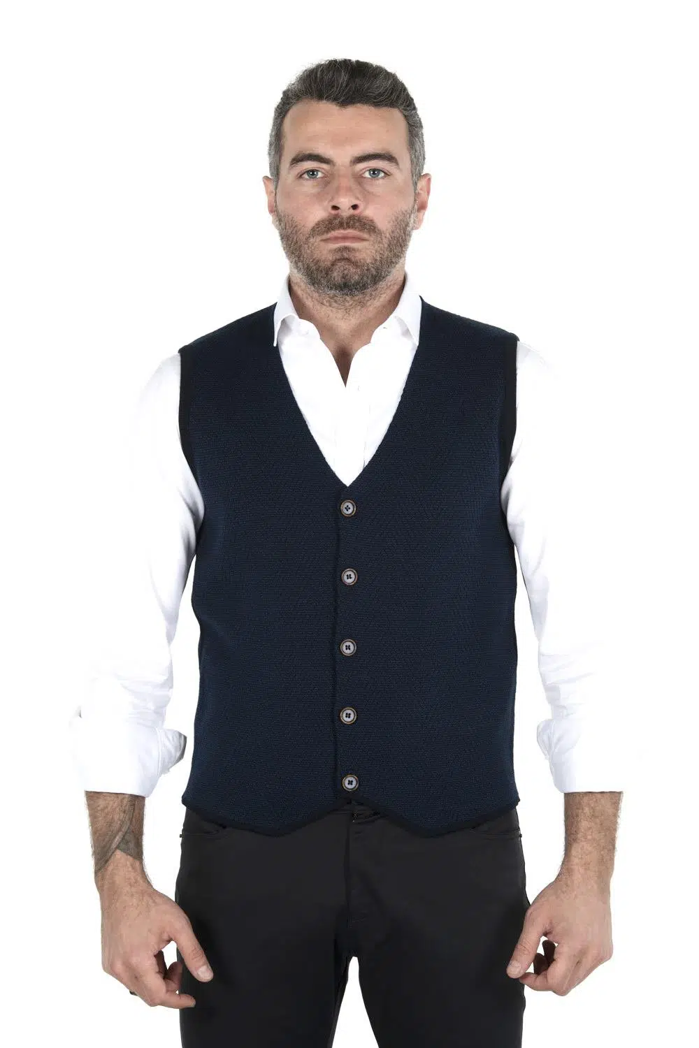 Ar-ma Erkek Yelek Basic Baskisiz Cepsiz Örme Kumaş Slim Fit %90 Acrylic %10 Wool 30/1 Tek Toplama Licrali Pike K0YYO0858 - Lacivert-L7